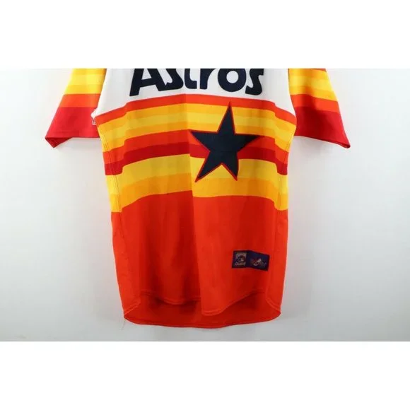 Vintage Majestic Mens Large Striped Houston Astros Spell Out Baseball Jersey USA